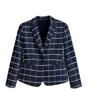 Ann Taylor Newbury Tweed Windowpane Navy Blazer Size 2 NWT $169 Career Casual